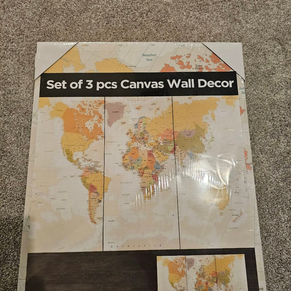 World Map Canvas Wall Art Beige 45.3 in W x 09 in D x 32.5 in H - Picture 2 of 6